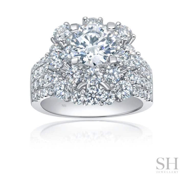 Bright Halo with Quad Diamond Band - W1091 (Lab Grown)