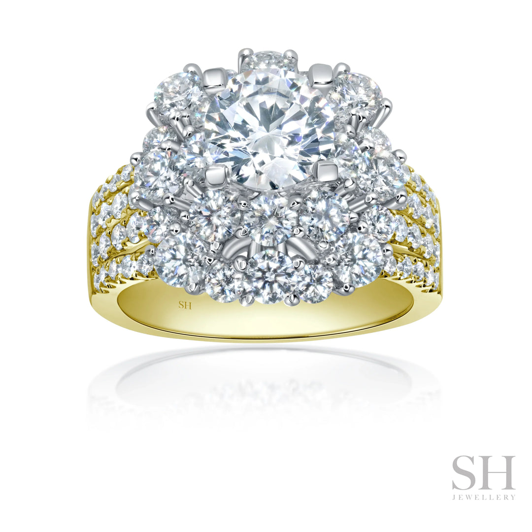 Bright Halo with Quad Diamond Band - W1091 (Lab Grown)