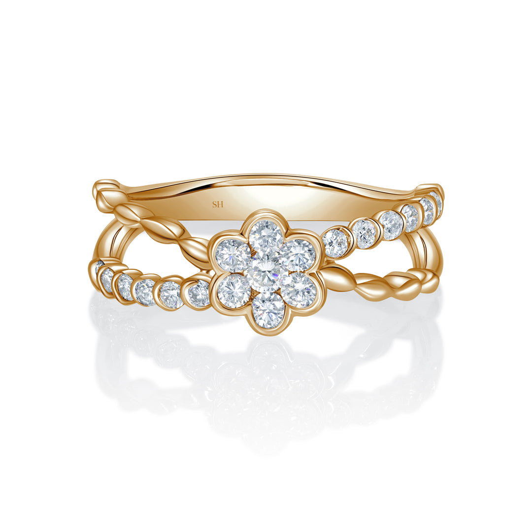 Floral Crossover Diamond Ring (6.8mm) - W1133