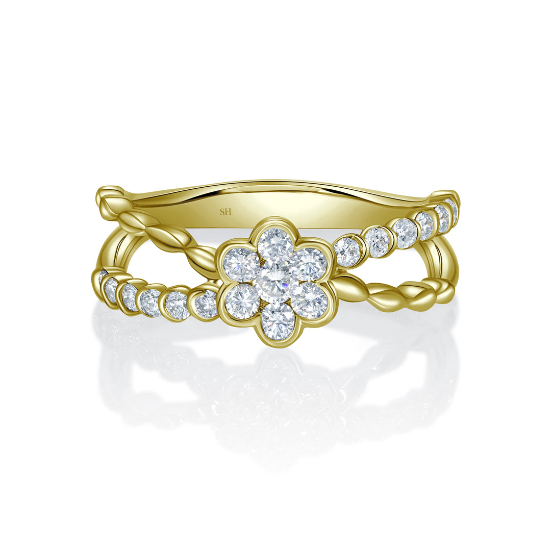 Floral Crossover Diamond Ring (6.8mm) - W1133