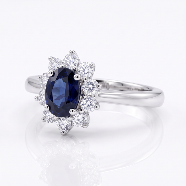 Oval Sapphire &amp; Diamond Cluster Ring