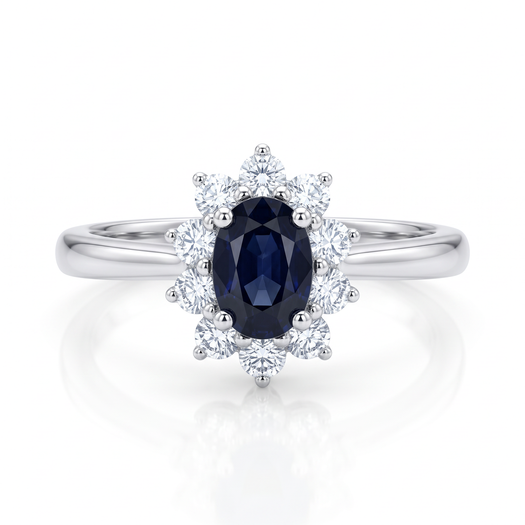 Oval Sapphire &amp; Diamond Cluster Ring