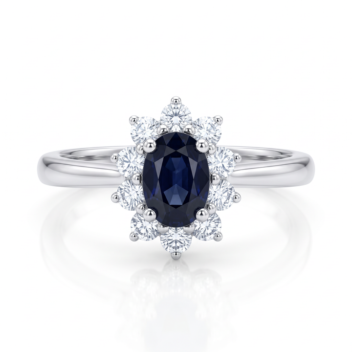 Oval Sapphire &amp; Diamond Cluster Ring
