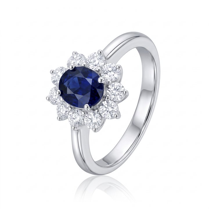 Oval Sapphire &amp; Diamond Cluster Ring
