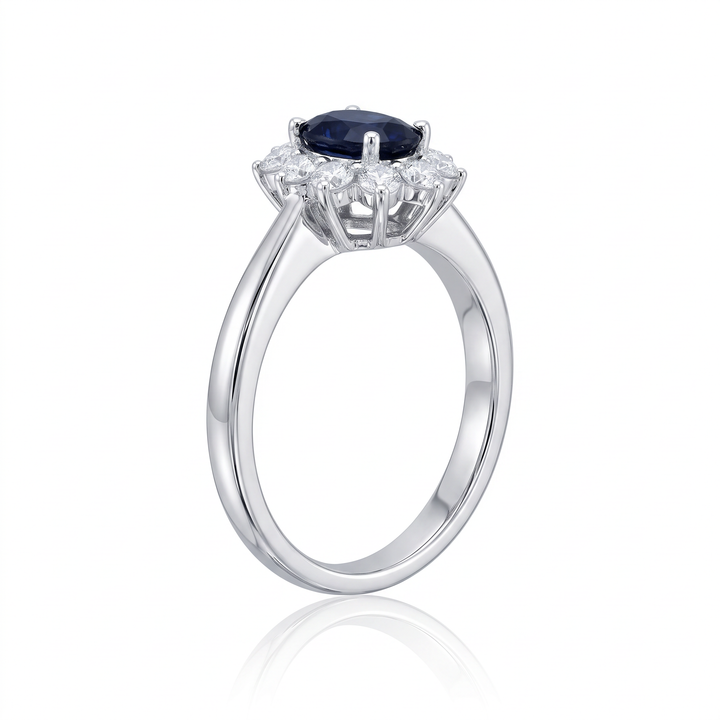 Oval Sapphire &amp; Diamond Cluster Ring