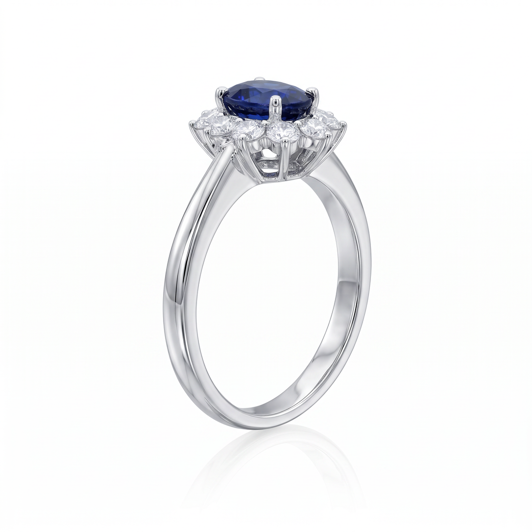 Oval Sapphire &amp; Diamond Cluster Ring