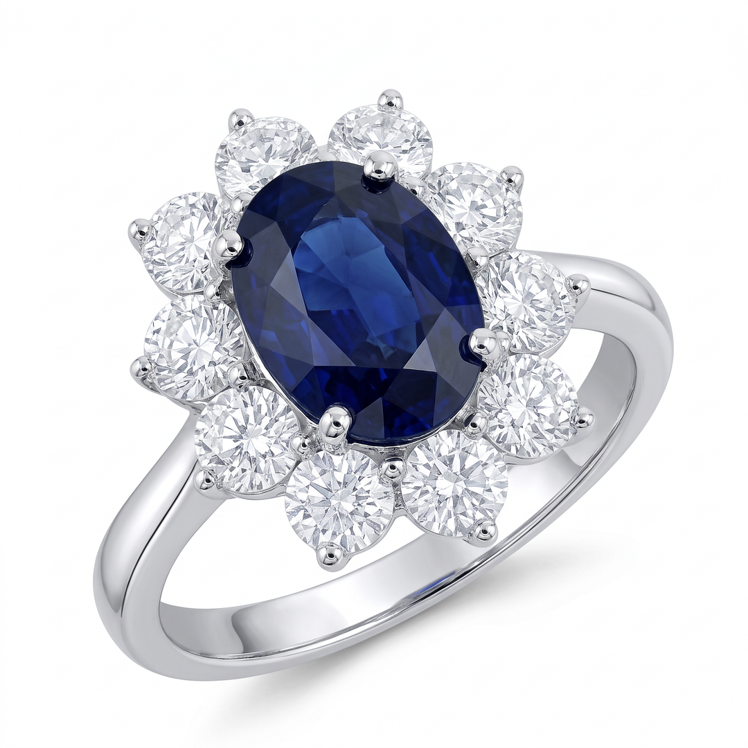 Oval Sapphire &amp; Diamond Cluster Ring
