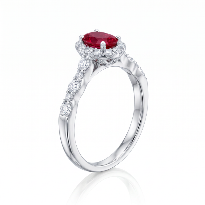 Oval Ruby &amp; Diamond Halo Ring