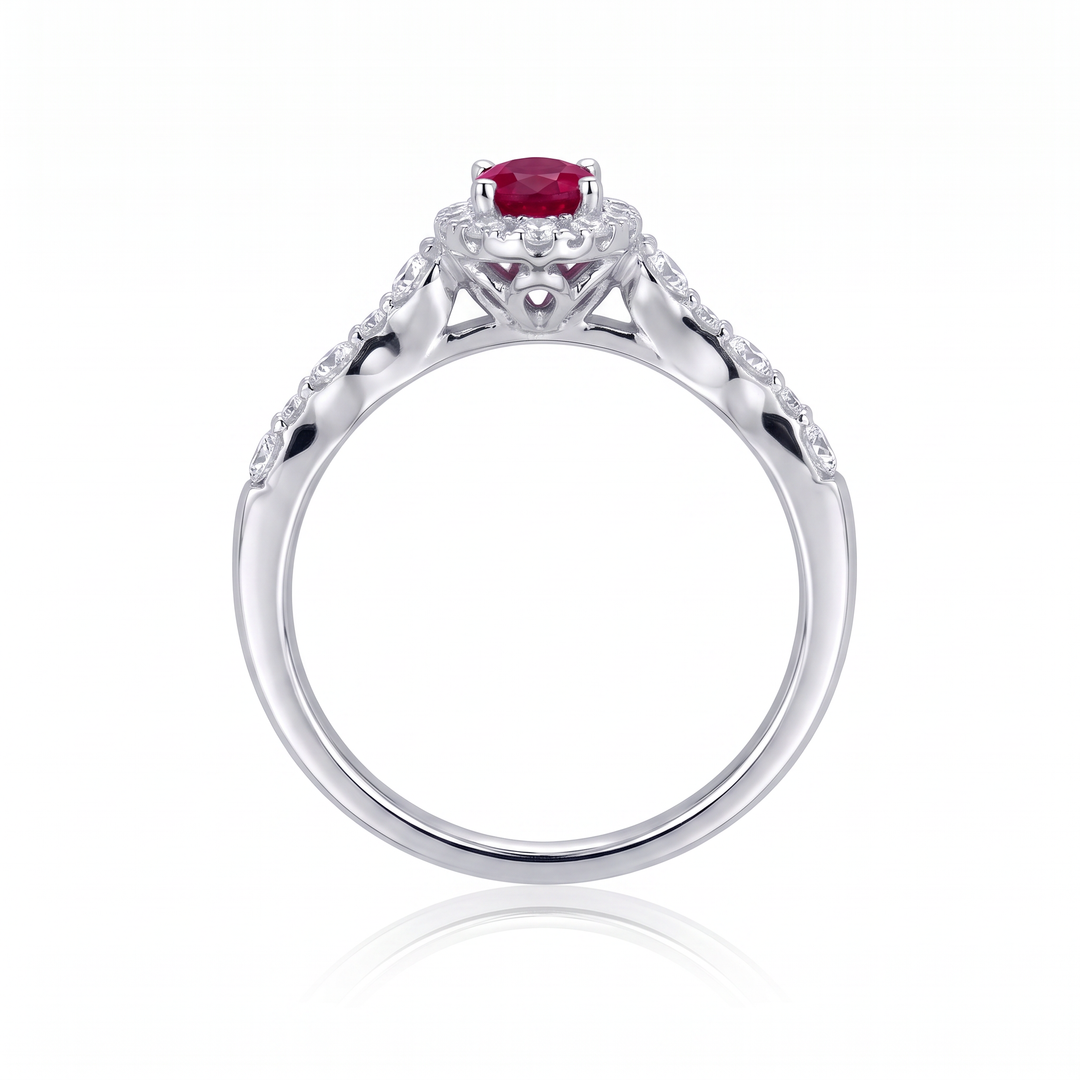 Oval Ruby &amp; Diamond Halo Ring