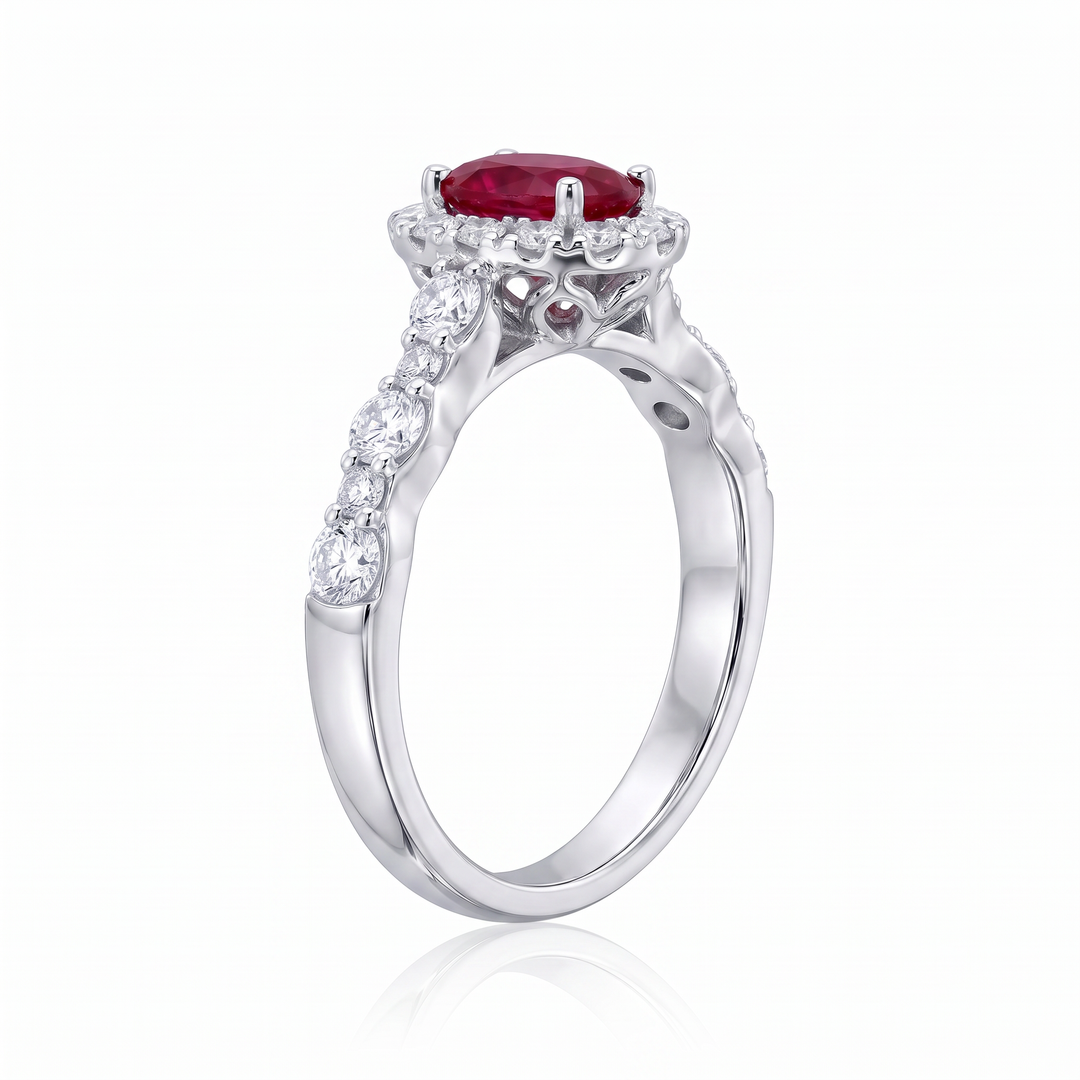 Oval Ruby &amp; Diamond Halo Ring