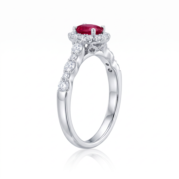Oval Ruby &amp; Diamond Halo Ring