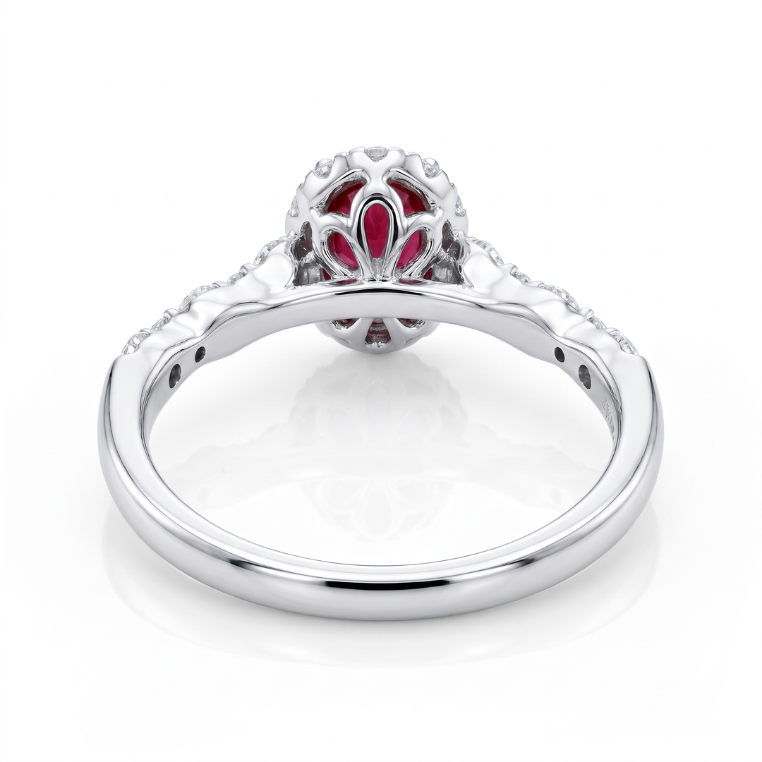 Oval Ruby &amp; Diamond Halo Ring