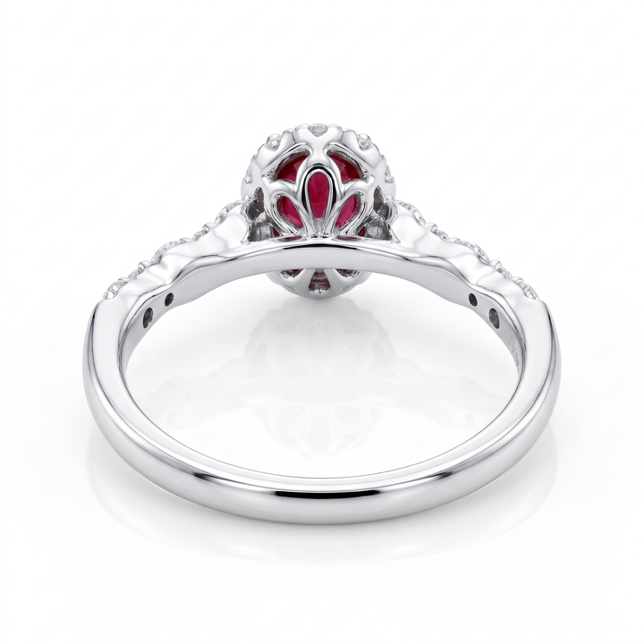 Oval Ruby &amp; Diamond Halo Ring