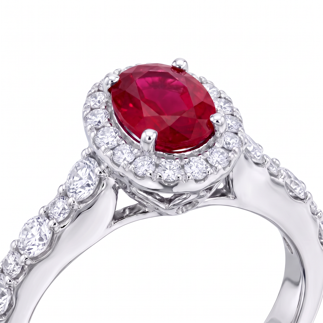 Oval Ruby &amp; Diamond Halo Ring