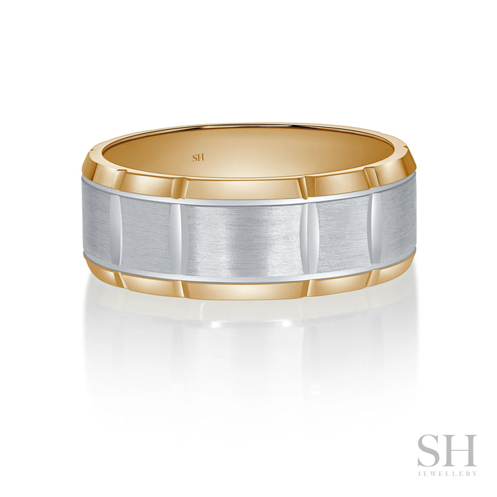 Men's Two Tone Diamond Cut Channels Wedding Ring (7mm) - W1152
