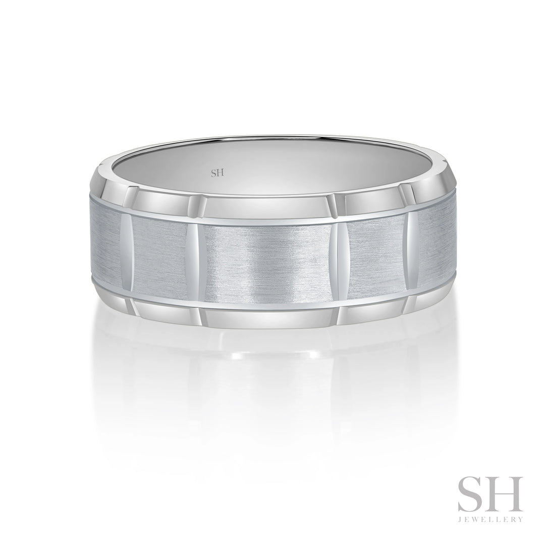 Men's Two Tone Diamond Cut Channels Wedding Ring (7mm) - W1152