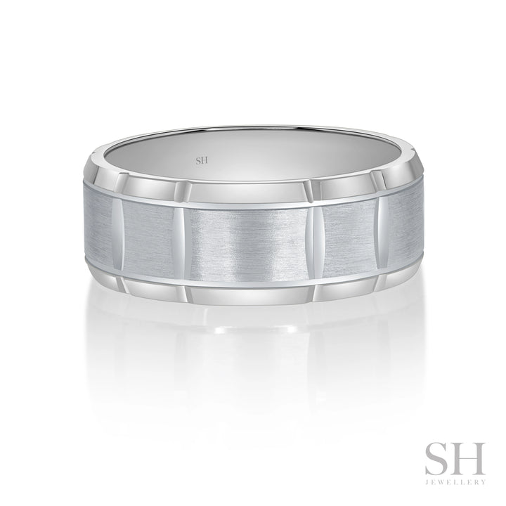 Men's Two Tone Diamond Cut Channels Wedding Ring (7mm) - W1152