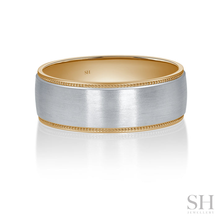 Men's Two Tone Wedding Ring with Milgrain Edge (7mm) - W1159