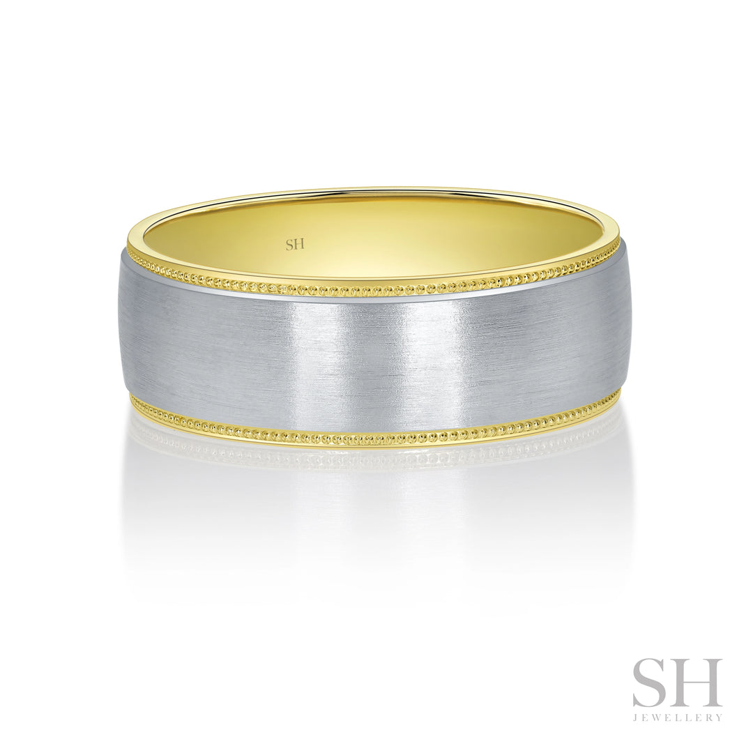 Men's Two Tone Wedding Ring with Milgrain Edge (7mm) - W1159