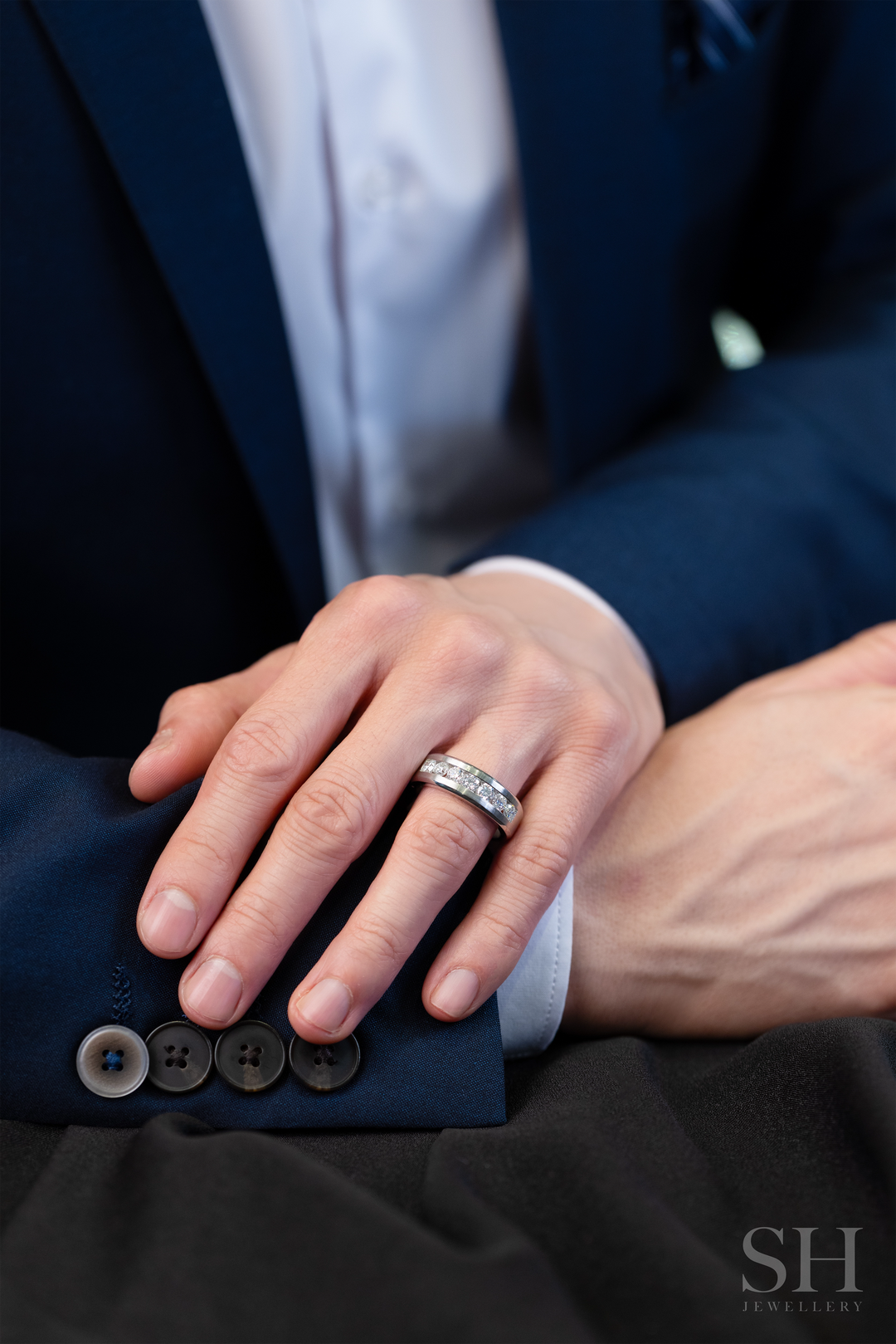 Extra Ring Extra Width Channel Set Diamond Ring with Brushed Finish β SH Jewellery