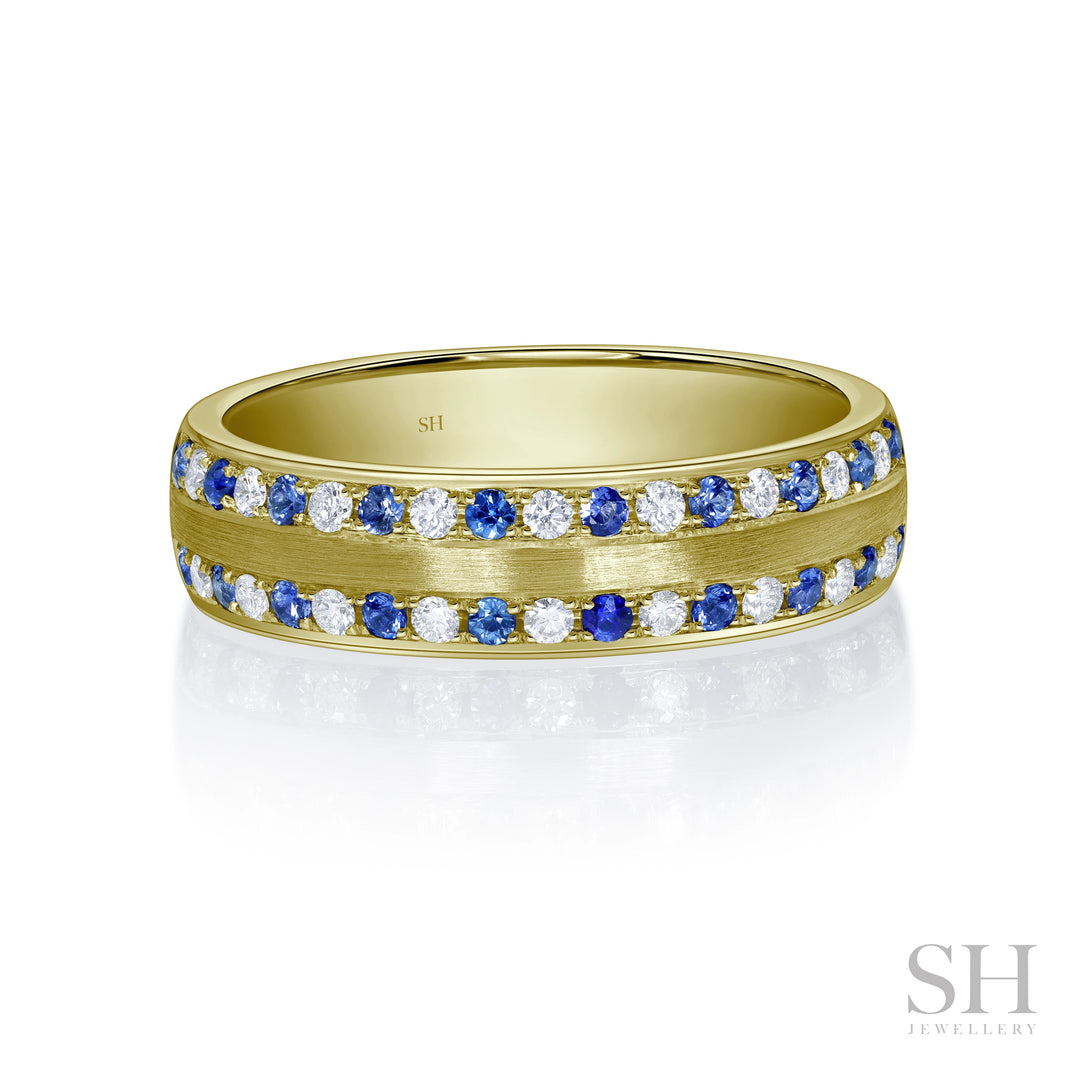 Traction (slim) Men's Diamond and Sapphire Ring With Brushed Finish Centre (6mm) - W1173