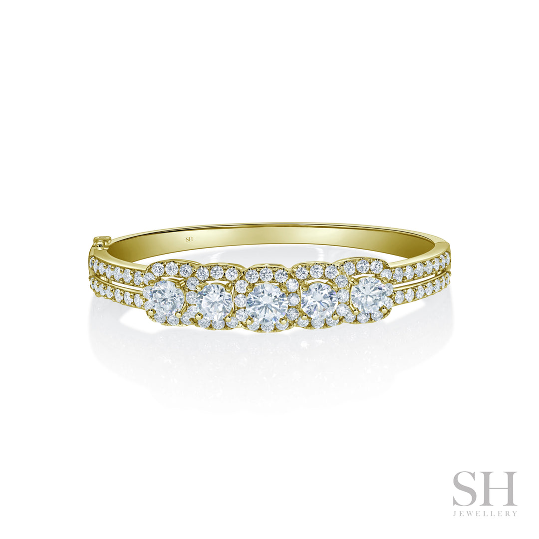 Floriade (extra wide) Five Round Diamonds Split Two Row Bangle  - W1192
