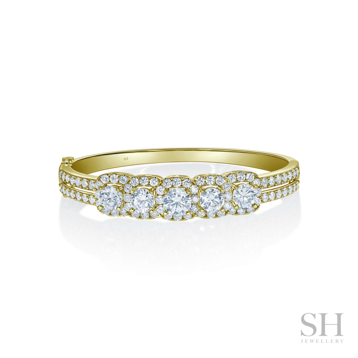 Floriade (extra wide) Five Round Diamonds Split Two Row Bangle  - W1192