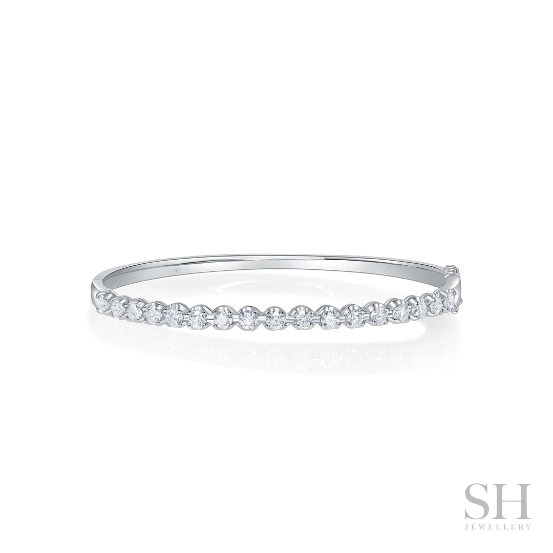 Classic 4-Claw Diamond Bangle with Gold Halo Trim (1.7ct TW) - W1194 — 18kt White Gold (Clearance)