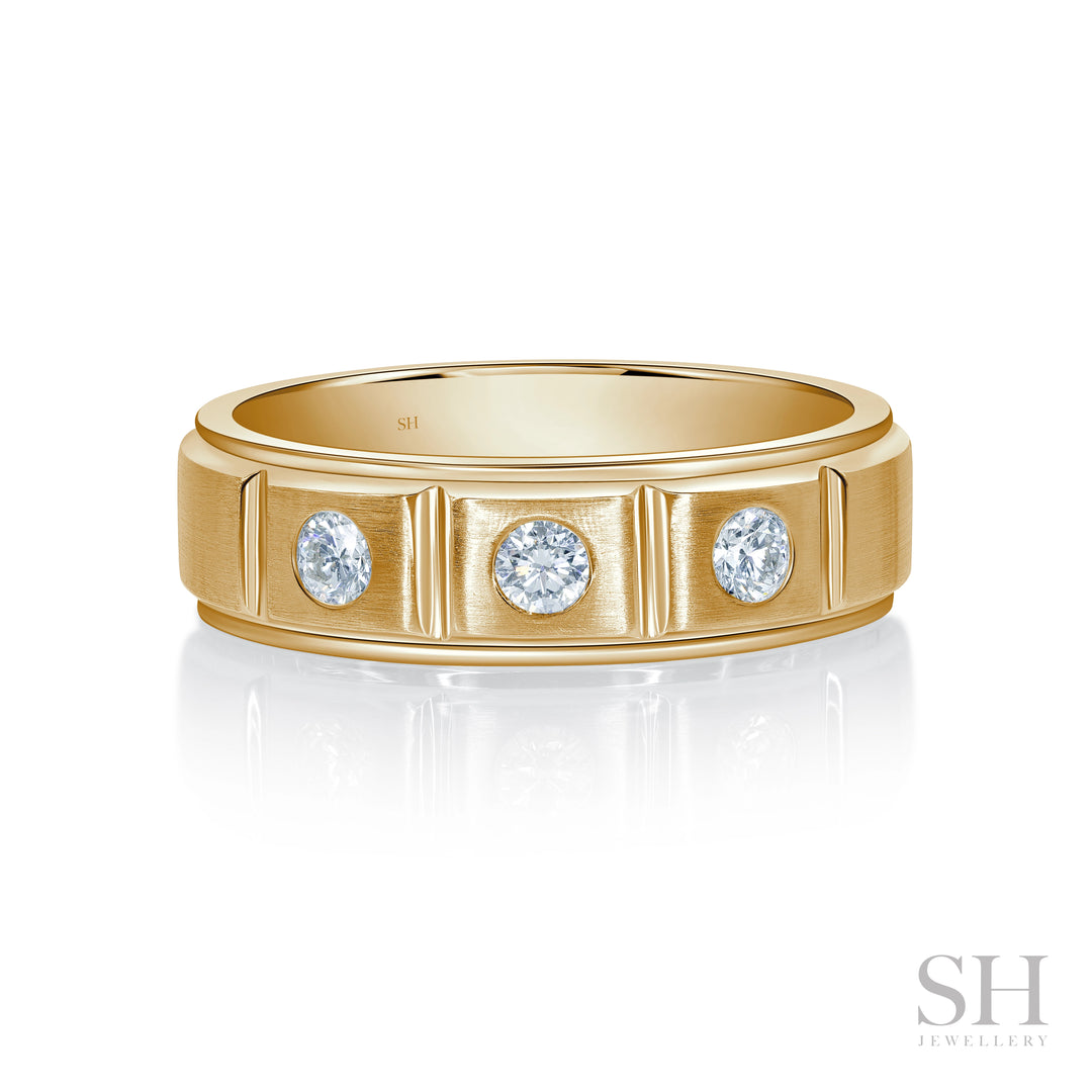 Men's Satin Finish Three Stone Diamond Wedding Band (6.5mm) - W1252