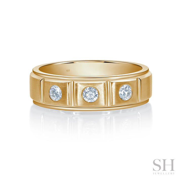 Men's Satin Finish Three Stone Diamond Wedding Band (6.5mm) - W1252