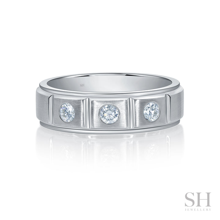 Men's Satin Finish Three Stone Diamond Wedding Band (6.5mm) - W1252