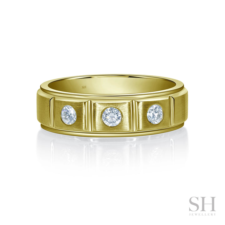 Men's Satin Finish Three Stone Diamond Wedding Band (6.5mm) - W1252