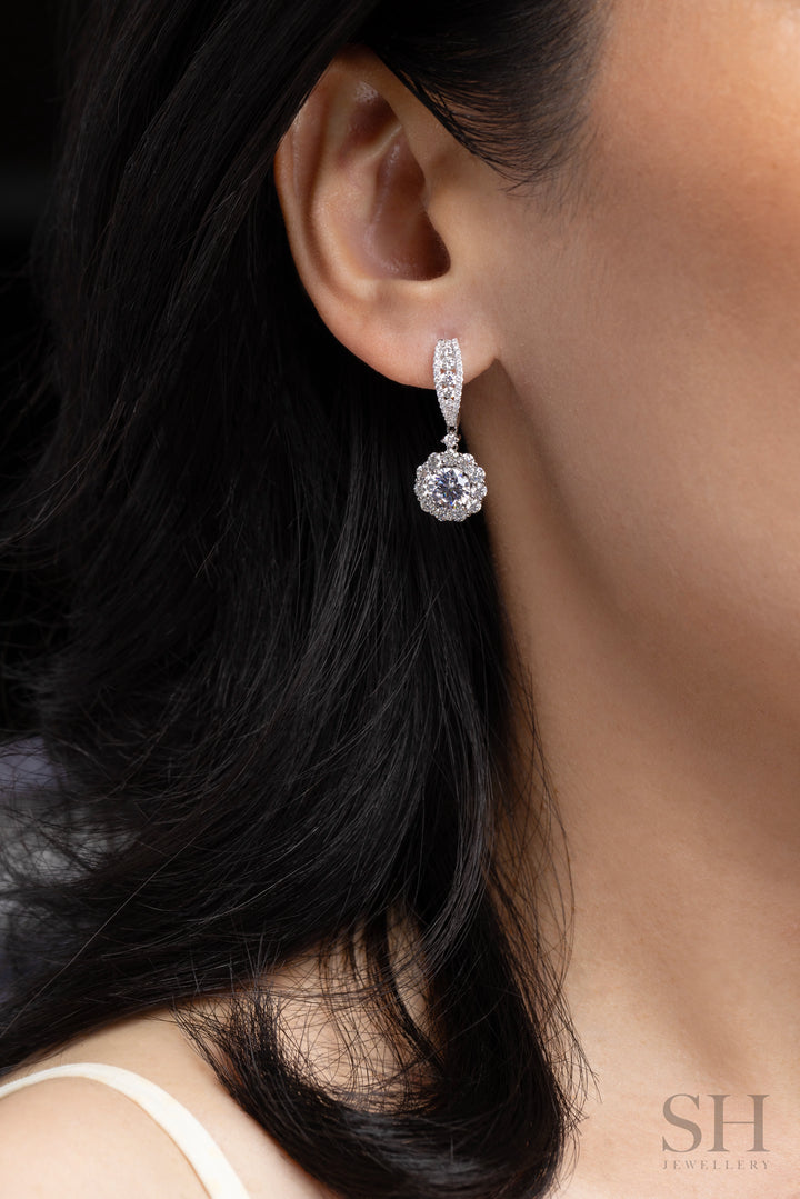 Floral Halo Drops with V-Shaped Hoops (1.00ct centre) - W1278
