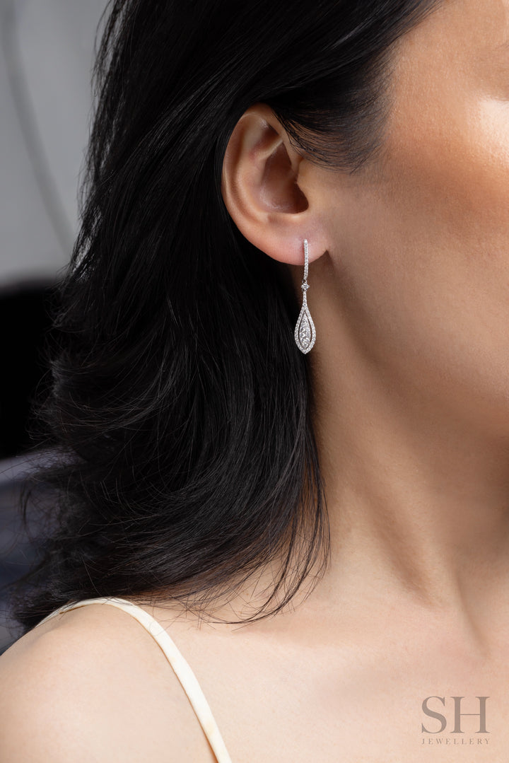 Slim Pear Drops with Pavé Hoops - W1288