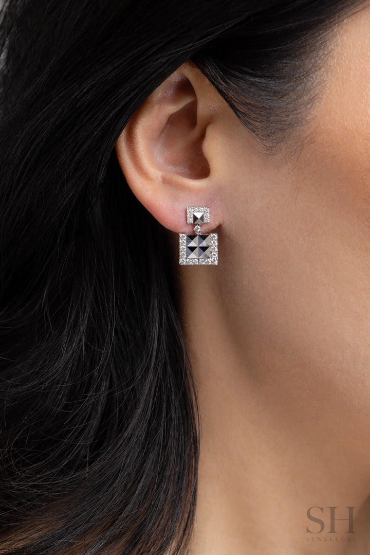 Geometric Square Drop Earrings - W1294 — 18kt White Gold (Clearance)