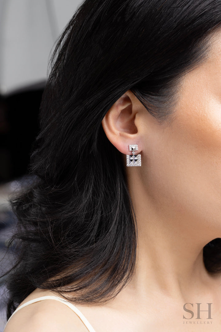 Geometric Square Drop Earrings - W1294 — 18kt White Gold (Clearance)