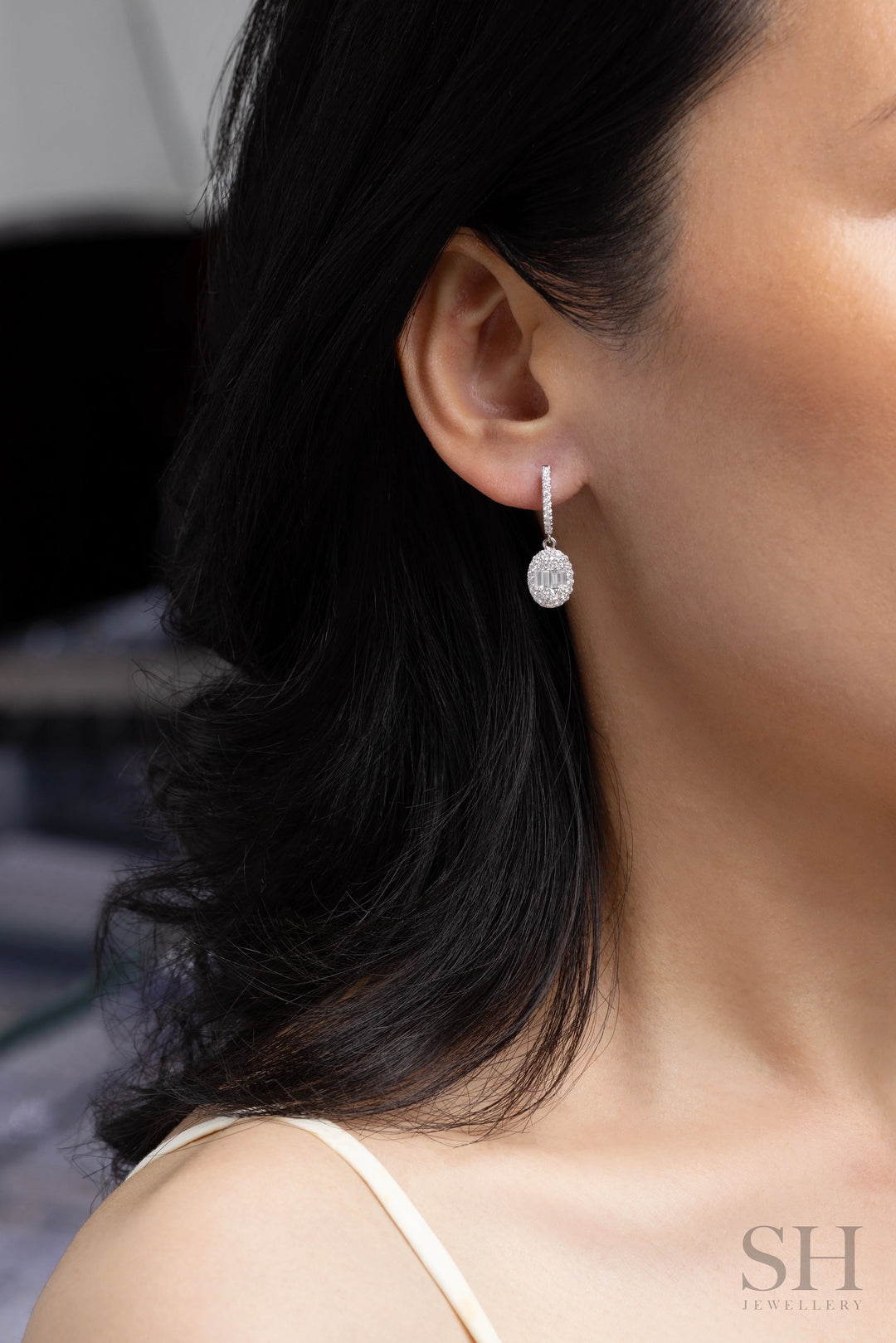 Radiant Oval Baguette Drops - W1299 — 18kt White Gold · Natural Diamonds (Clearance)