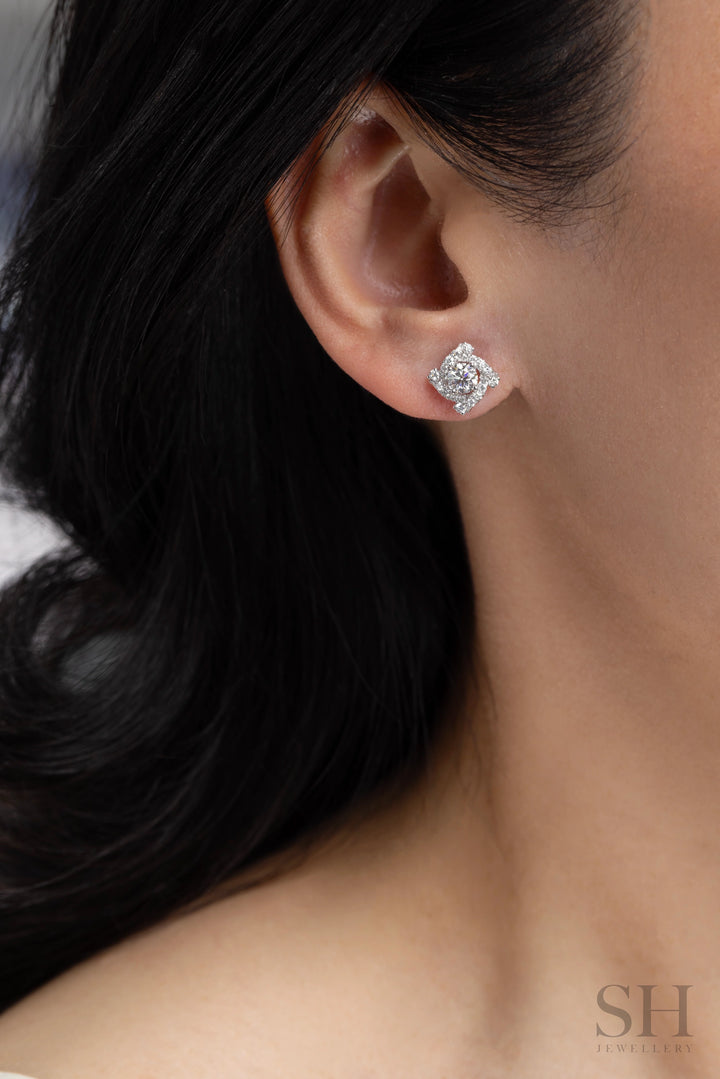 Prism Halo Earrings (0.35ct centre) - W1324 — 18kt White Gold · 0.35ct D SI1 (Clearance)