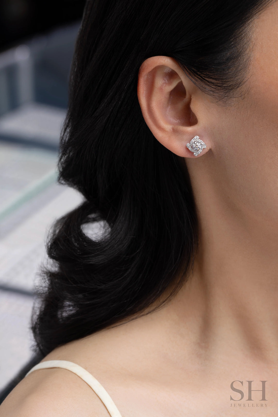 Prism Halo Earrings (0.35ct centre) - W1324 — 18kt White Gold · 0.35ct D SI1 (Clearance)