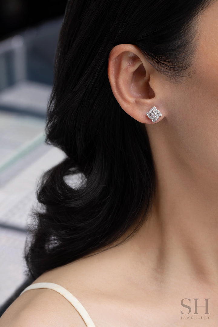 Prism Halo Earrings (0.35ct centre) - W1324 — 18kt White Gold · 0.35ct D SI1 (Clearance)