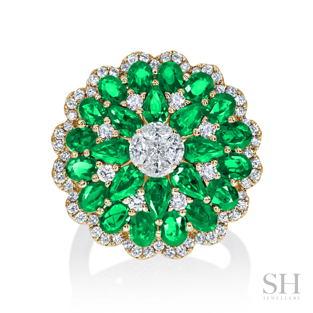 Emerald and Diamond Hemisphere Dress Ring - W1360