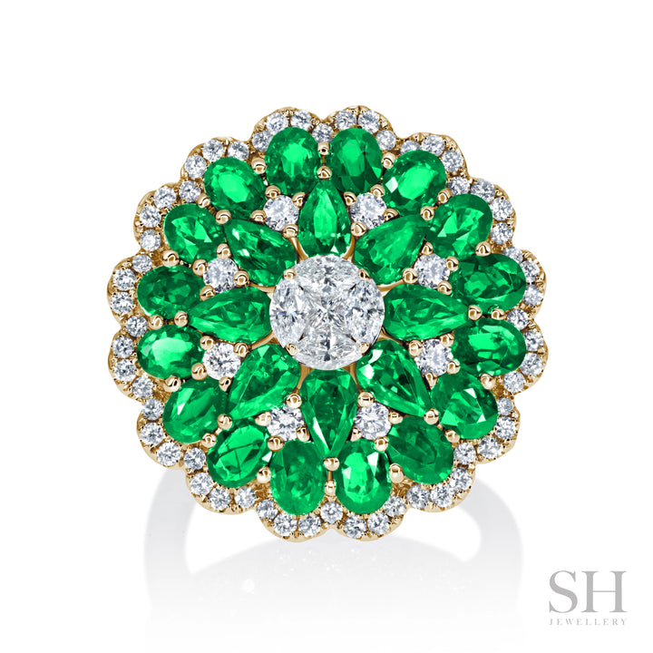 Emerald and Diamond Hemisphere Dress Ring - W1360