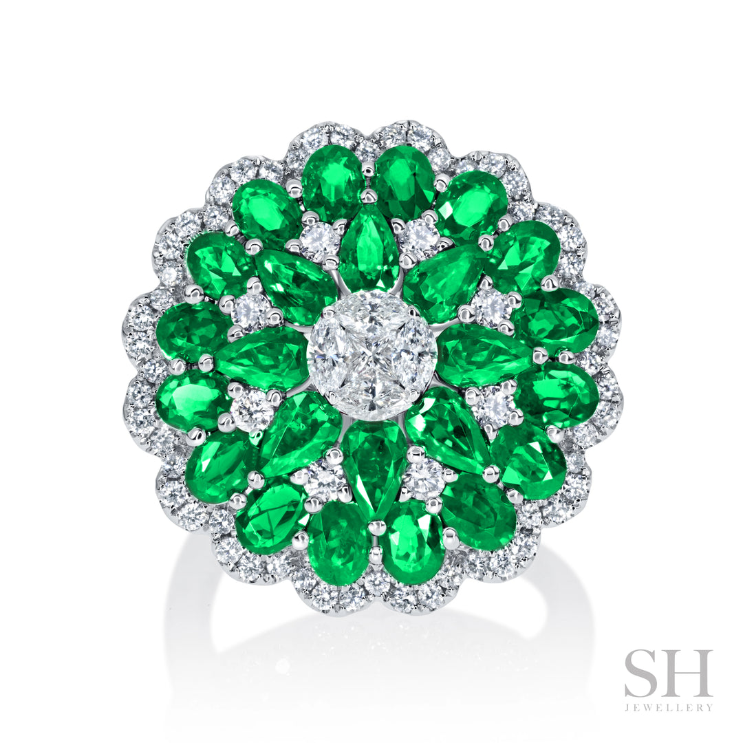 Emerald and Diamond Hemisphere Dress Ring - W1360