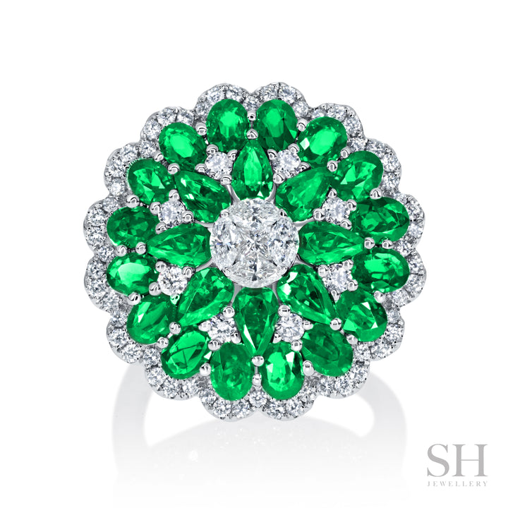 Emerald and Diamond Hemisphere Dress Ring - W1360
