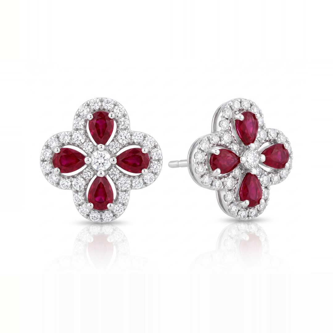 Ruby & Diamond Clover Stud Earrings — 0.70ct TW (Clearance)