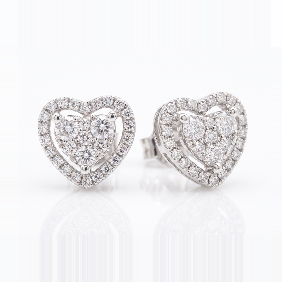 Floating Heart Halo Stud Earrings — 0.62ct TW (Clearance)