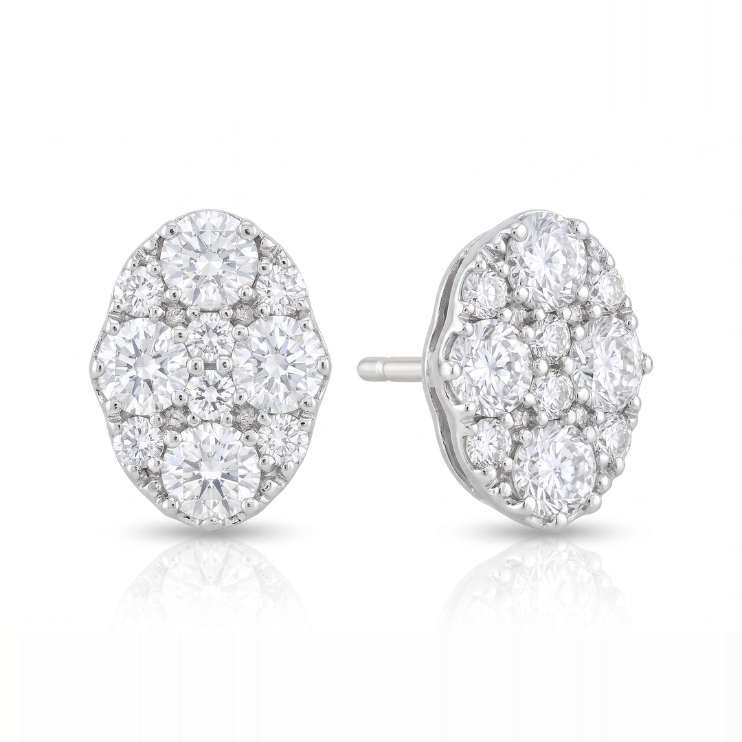 Oval Diamond Cluster Stud Earrings — 1.24ct TW (Clearance)