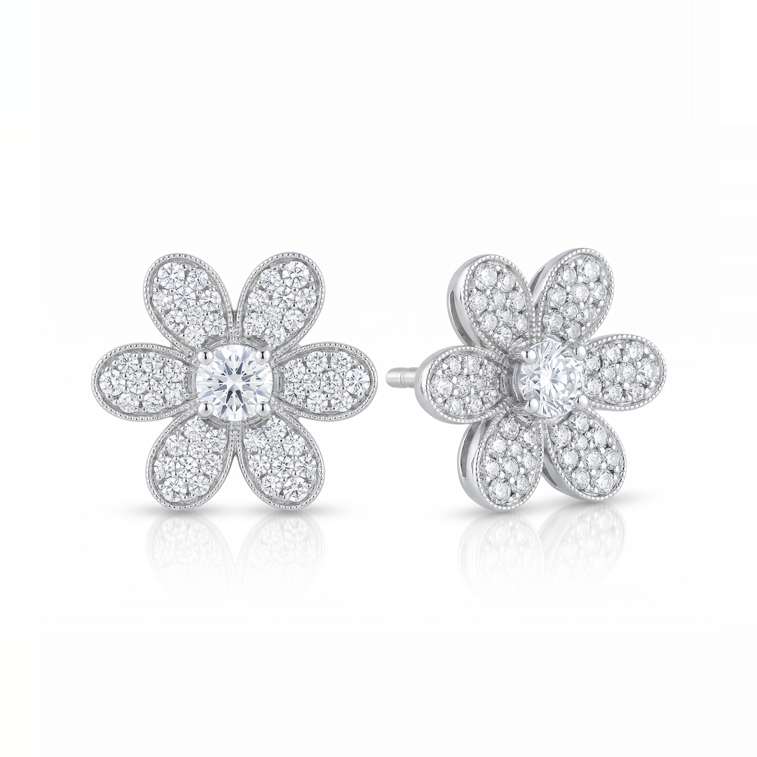 Milgrain Pavé Flower Stud Earrings — 0.61ct TW (Clearance)
