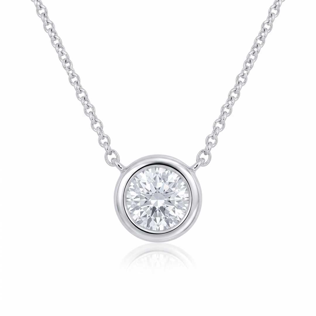 Diamond Bezel Solitaire Necklace in White Gold — 0.25ct
