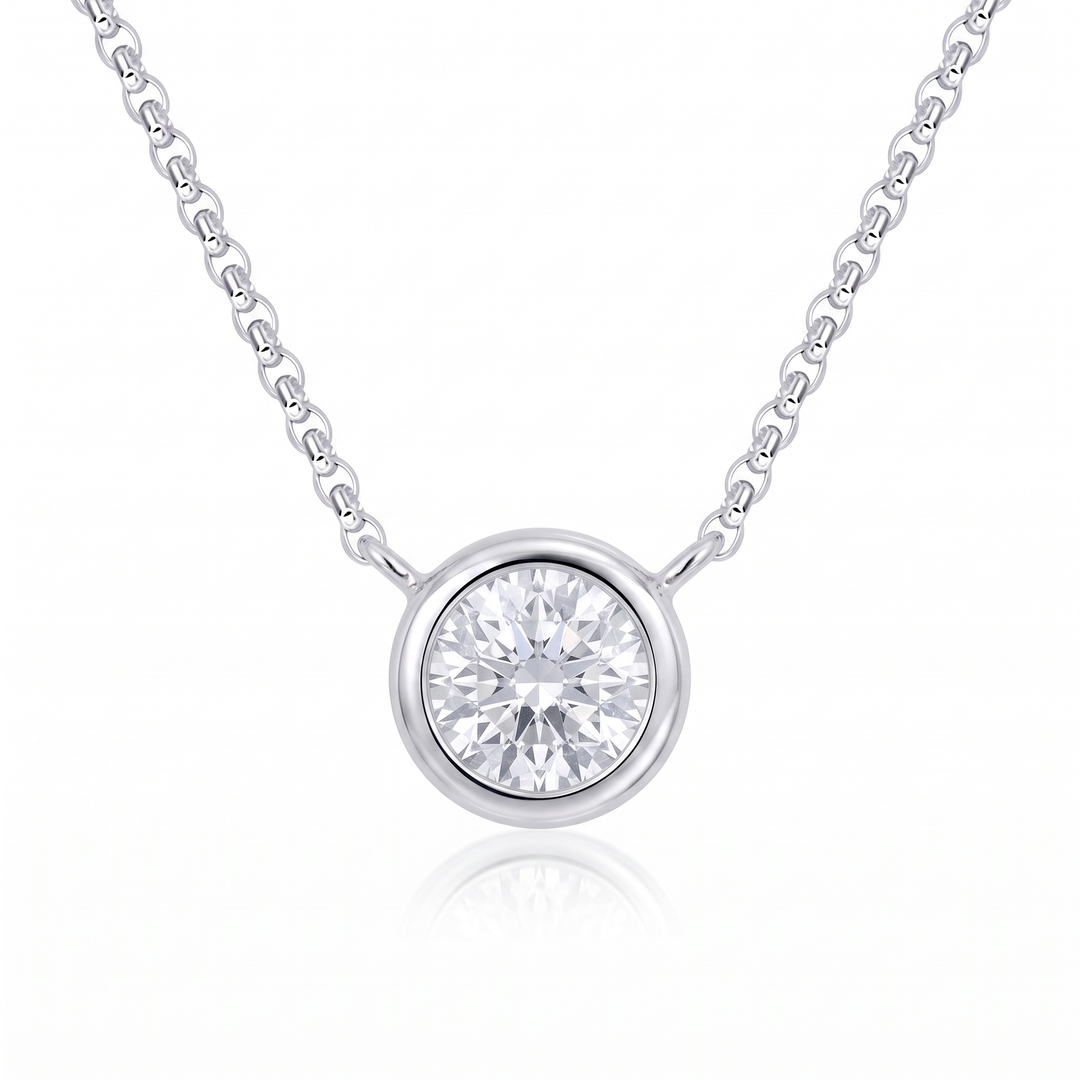 Diamond Bezel Solitaire Necklace in White Gold — 0.18ct